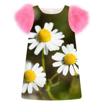 

Girls Dress Spring/Autumn faux fur sleeve girls dress fashion Chrysanthemum printing Children Clothing Dress