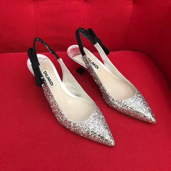 

Kmeioo 2020 Elegant Wedding Shoes Woman Pointed Toe High Heels Slip-Om Kittens Bilng Women Evening Prom Sandals Back W