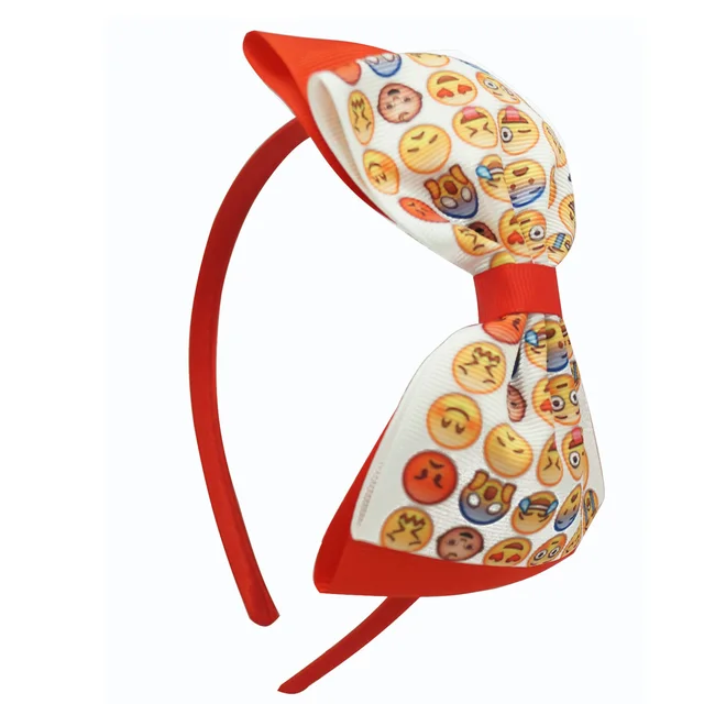 24pieces/lot Emoji Smiley Emoticon Printed Bow Headband Hair Band For Girls Boutique Headwear