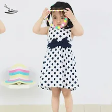 New Fashion Girls Dresses Blue Dot Cotton Sundress Party Birthday Casual Baby 2 Colors Children Clothes Size 2-12