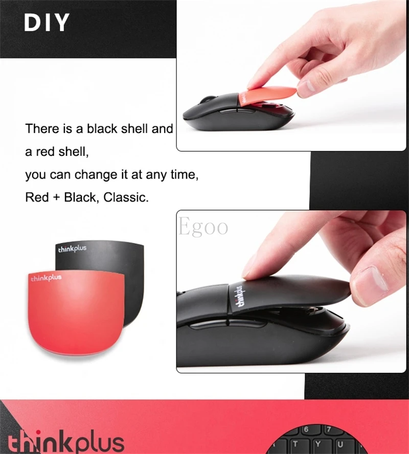 Новейшая беспроводная мышь lenovo ThinkPad thinkplus E3 mute 2,4 ГГц, беспроводная, может менять корпус, красная, черная, компьютерная мышь для ноутбука