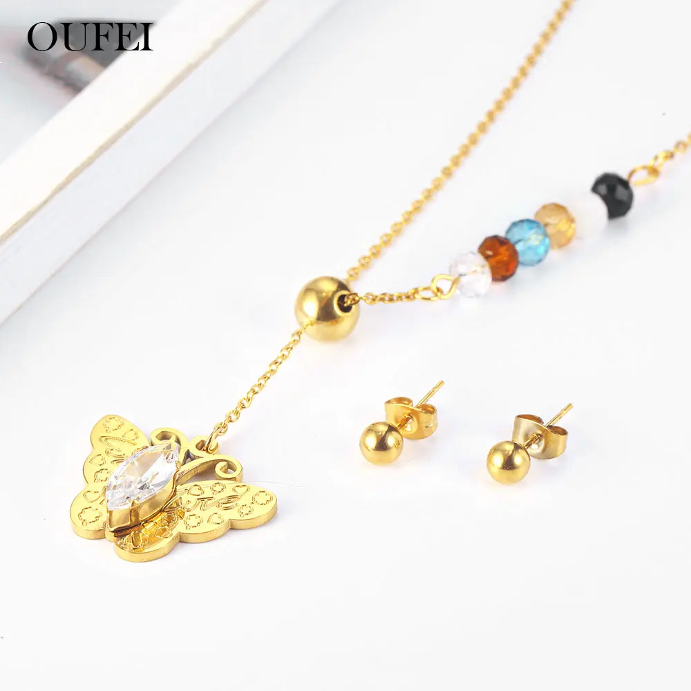 

OUFEI Stainless Steel Jewelry Woman Vogue 2019 Butterfly Necklace Earrings Set Jewelry Accessories wholesale lots bulk