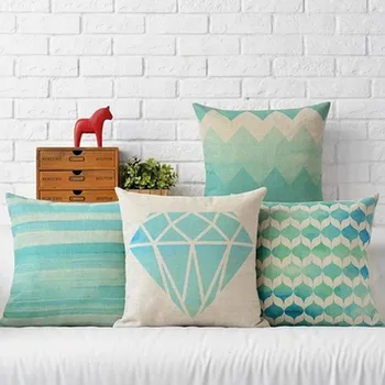 

Geometric Blue Wave Home Cushion Covers Home Textile Decorative Soft Seat Car Custom Linen Mint Green Fresh Diamond Almohada