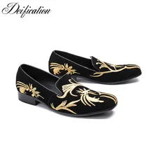 Deification Mocassin Homme Gold Flowers Embroidery Mens Loafers Driving Flats Soft Velvet Slippers Slip On Party Wedding Shoes цена Deification Mocassin Homme Gold Flowers Embroidery Mens Loafers Driving Flats Soft Velvet Slippers Slip On Party Wedding Shoes цены онлайн
