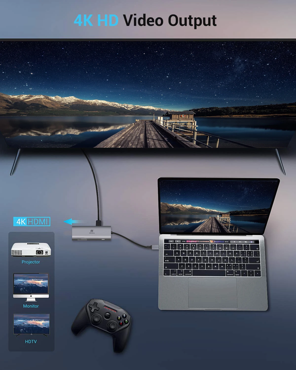 USB C многопортовый адаптер для Apple MacBook Pro 13/15(Thunderbolt 3),, Mac Air USB C Hub, HDMI 4 K, 2USB 3,0, Gigabit