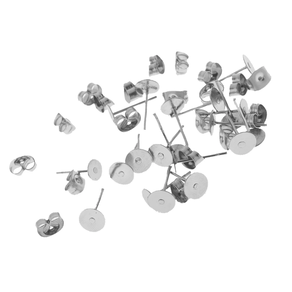 120 Pairs Hypoallergenic Stainless Steel Pin Stud Back Lock Post Pad Blank Crafts DIY Jewelry Making Findings