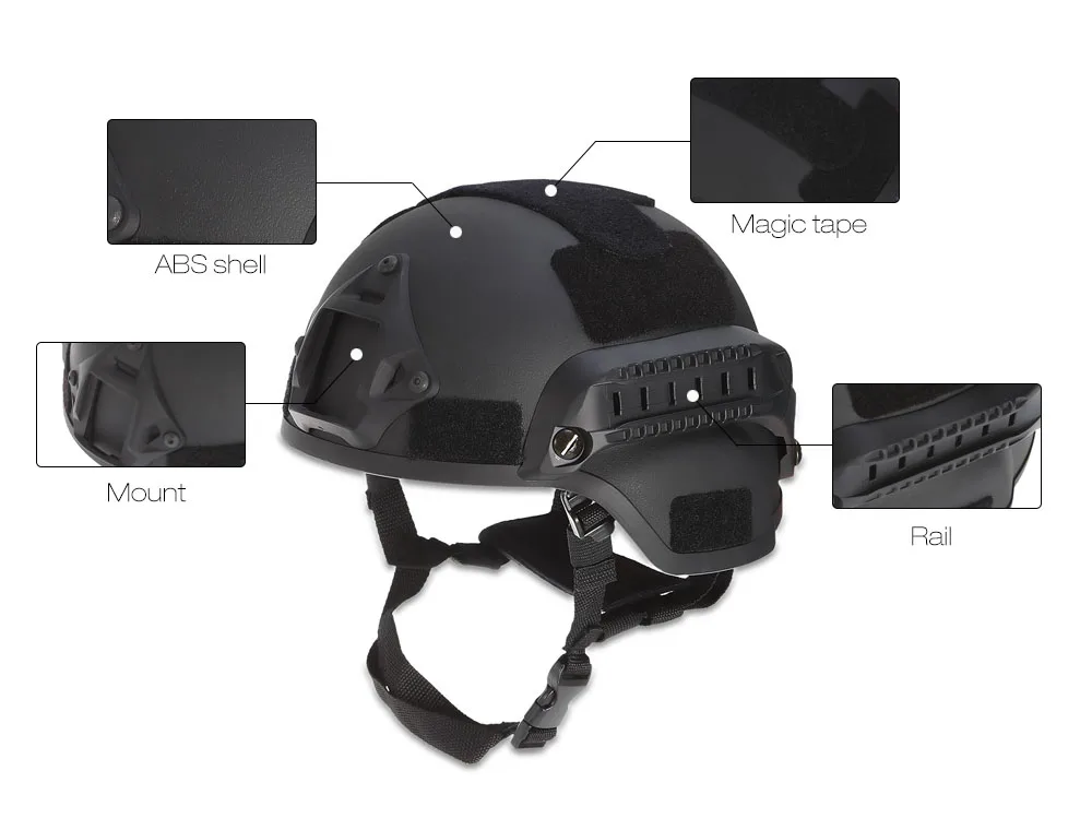JJW Tactical Helmet Airsoft Gear Paintball Head Protector with Night Vision Sport Camera Mount