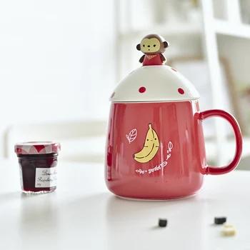 

Lovely animal ceramic cup monkey rabbit cat bear on cover Milk cup gifts