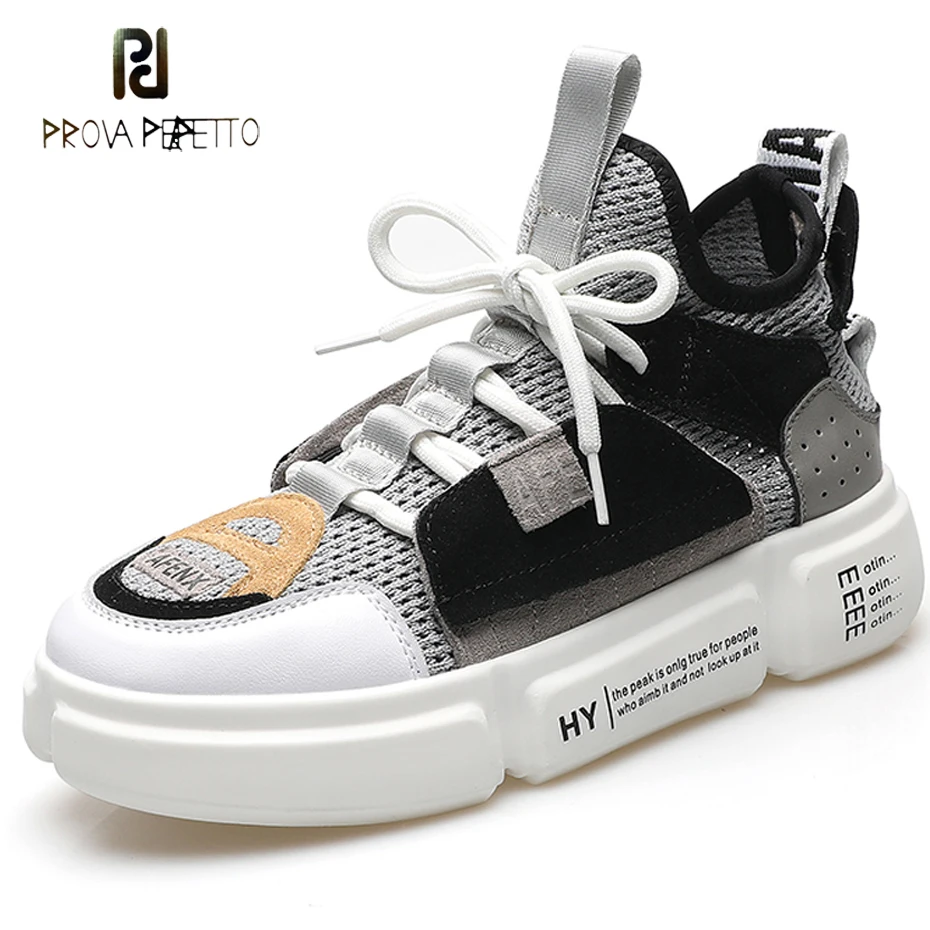 

Prova Perfetto newest breathable sneaker mixed color suede creeper shoes females print word flat platform fashion casual shoes