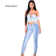 2017 vintage contrary color mid waist slim pencil pants women’s Patchwork Jeans Trousers Skinny Slim Denim elasticity