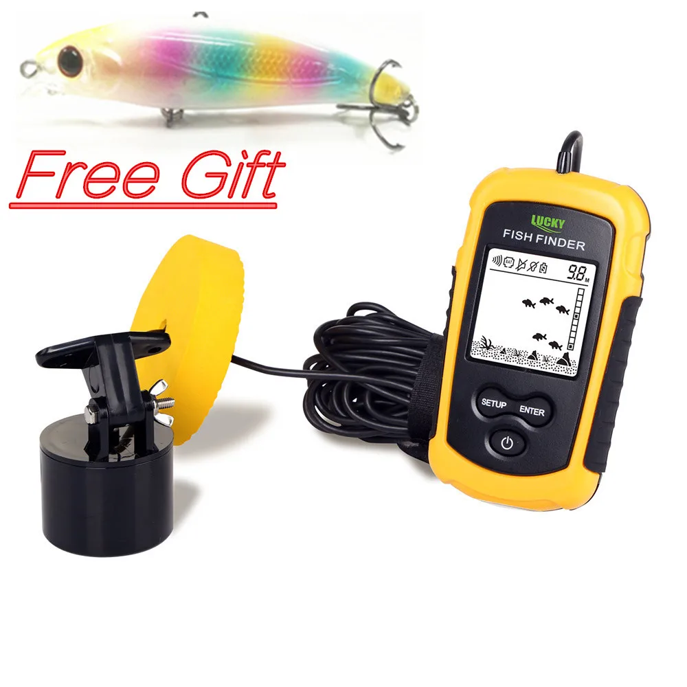 أعمق سونار Fishfinder محظوظ FF1108-1 المحمولة سونار إنذار صياد السمك السونار 0.7-100 M محول الاستشعار عمق مكتشف