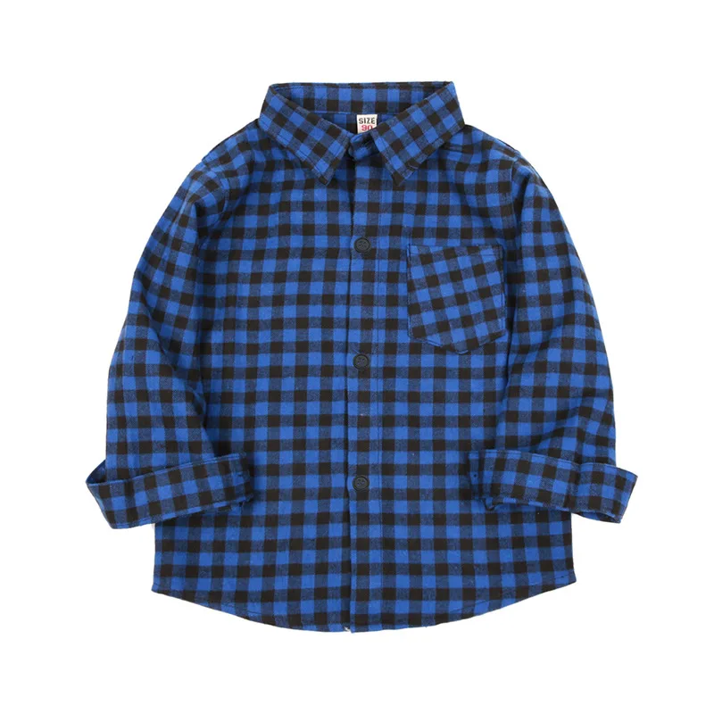 Рубашки в синюю клетку для мальчиков клетчатая детская одежда Классическая рубашка топы, детские футболки топы, хлопковая рубашка для маленьких мальчиков, джемпер для девушки