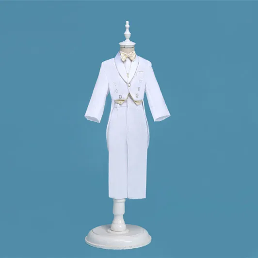 Новое поступление, умный Свадебный костюм с золотым краем для мальчиков, смокинг из 5 предметов для мальчиков, белый костюм для мальчиков 931A