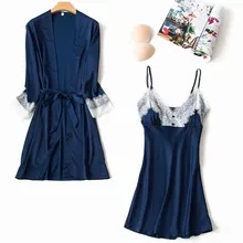 Женский сексуальный халат платье Весна Лето Nightrobe v-образный вырез ремень халат кружевная ночная рубашка Спагетти ремень плюс размер ночное белье