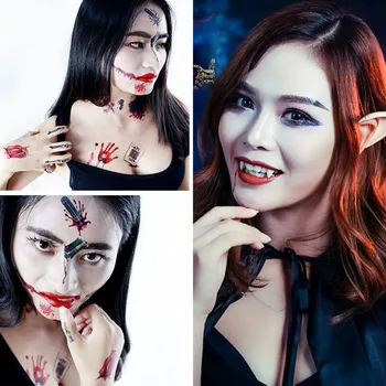 

Besegad Zombie Makeup Halloween Tattoos Stickers Vampire Teeth Fangs Vampire Fake Scab Blood Scars Wound Tattoo Decoration