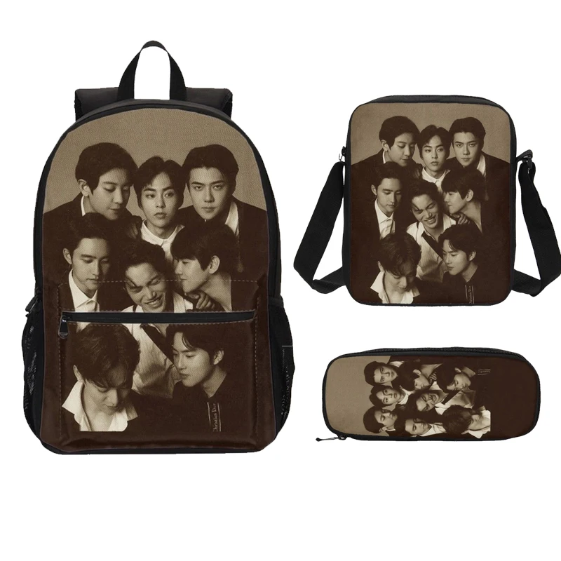 EXO принт для женщин большой набор из 3 предметов школьные рюкзаки Junior High Fashion школьная сумка для девочек-подростков рюкзак Moclila для мальчиков сумки на плечо - Цвет: Коричневый