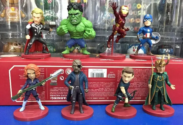 

8pcs/set WCF Avengers 2 PVC Figure Toys Thor Hulk Iron Man Captain America Black Widow Hawkeye Loki