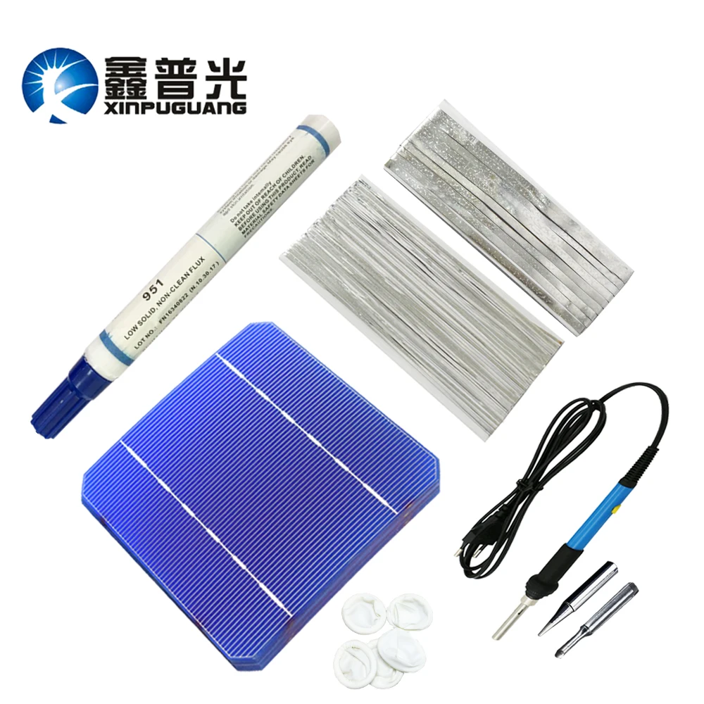 

XINPUGUANG 40pcs solar cell PV mono Photovoltaic 112W Solar Panel 100W DIY kit 125*125MM monocrystall flux solder pen Bus Wire