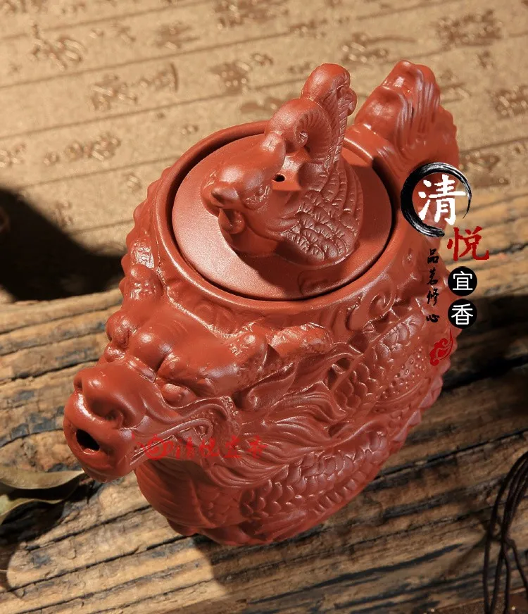 Настоящий исинский чайный горшок Дракон и Феникс, чайный горшок большой емкости из фиолетовой глины, чайный набор, чайник кунг-фу, чайный горшок
