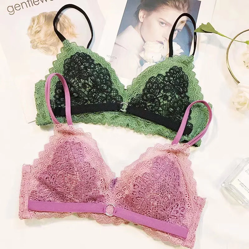 

New Lace Lingerie Bra Set Women Sexy Push Up Bras Underwear Sets Wire Free Green Comfortable Bras and Panties Set