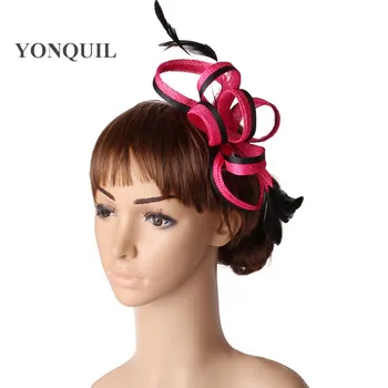 

High quality color sinamay fascinator headwear feather cocktai party headpiece race hair accessories millinery church hat MYQ123