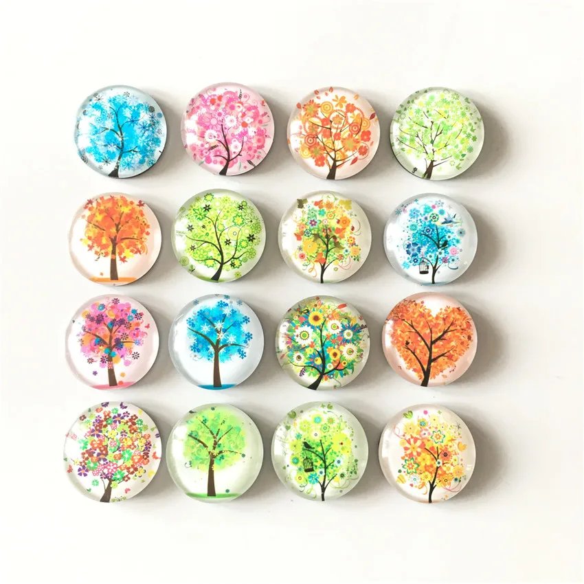 

Free shipping (16pcs/lot)Fresh Tree Crystal Glass fridge magnet Colorful message sticker refrigerator magnet Kitchen/home Decor