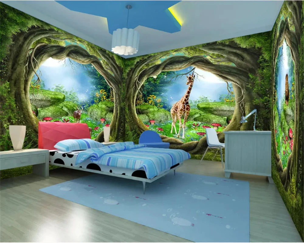 beibehang wall papers home decor fantasy forest big tree animal custom interior full house theme papel de parede 3d wallpaper fairport convention house full 1 cd