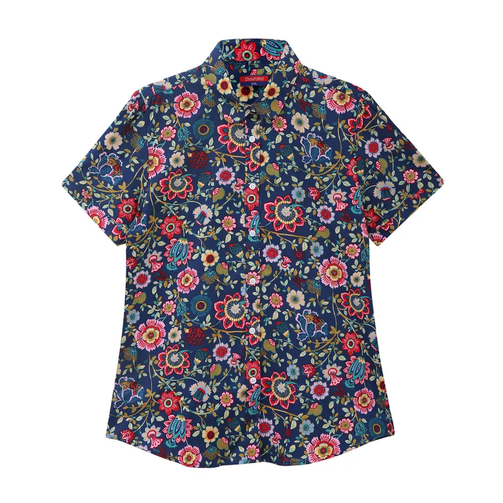 Camisa De sredgranden Casual Tallas swhitetulip Sbluechry Grandes Dioufond sgreenswan syelboh Mujer Floral Con swhiteredf Para Blusa Manga Playa 2017 sblueredf sworange Estampado Tops snlipstick sblackredf Verano Algodón sgpineapple Corta snavydaisy AdCq5Aw