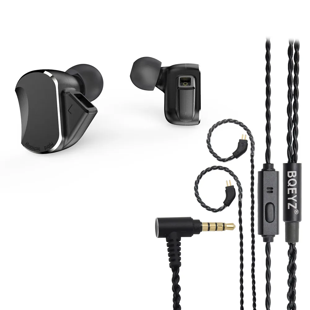 BQEYZ BQ3 In-Ear Moniter HiFi наушники алюминиевые металлические наушники-вкладыши корпус 0,78 мм сменный кабель - Цвет: Black with mic