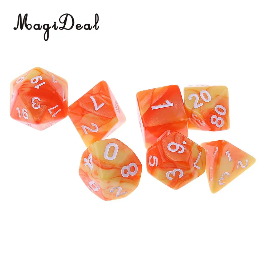 7Pcs Acrylic Polyhedral Dice 16mm D20 D12 D10 D8 D6 D4 for Dungeons & Dragons DND MTG RPG Table Games Gag Toys Red Orange