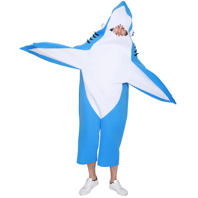Взрослый синий костюм акулы мужской костюм животного Акула-талисман комбинезон сценическая одежда костюм на Хэллоуин для женщин нарядное платье подарок - Цвет: Blue