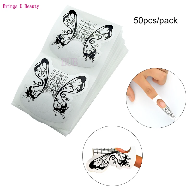 

50Pcs Pro White Butterfly Nail Forms Acrylic Curve Nails UV Gel Nail Extension Nail Art Guide Form Self-Adhesive Sticker