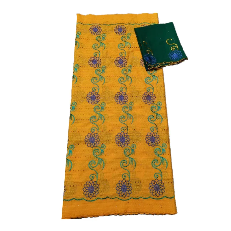 

New Arrival Cotton Fabric Swiss Voile Lace Material with Embroidered Flower Pattern Match Cotton Scarf for Lady CHE30