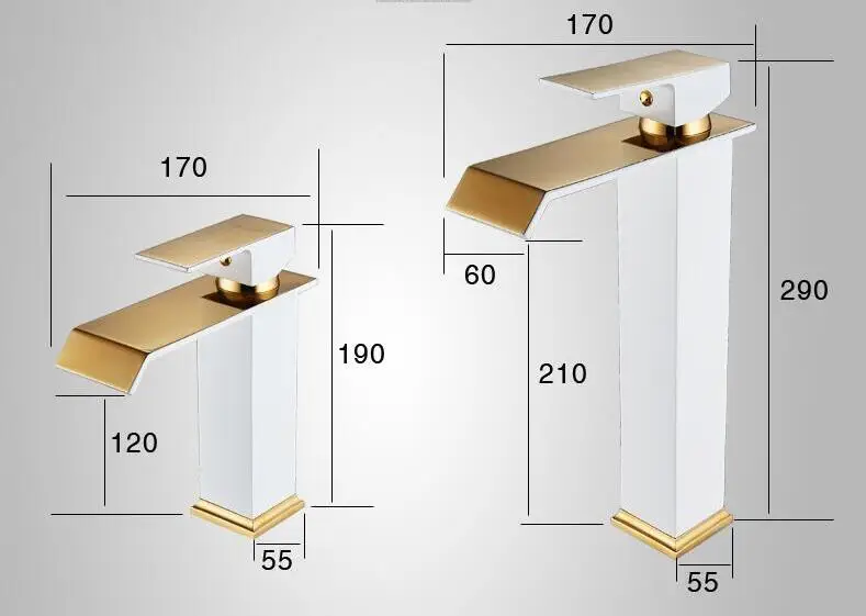 Новые поступления золотой и белый цвет водопад кран Высокий кран для ванной комнаты Смеситель кран горячей и холодной раковины кран
