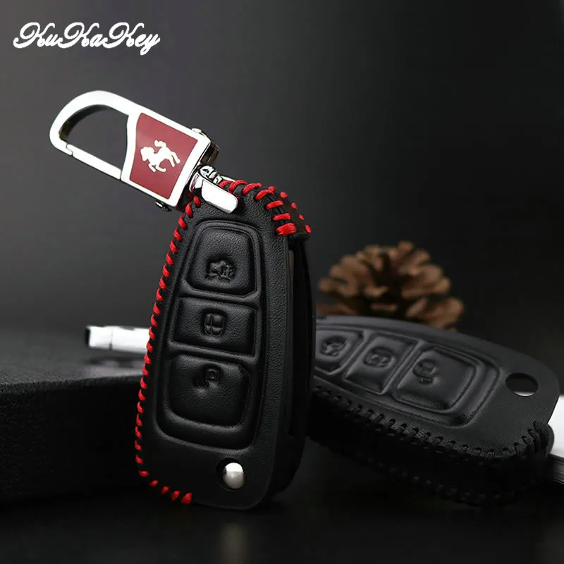 KUKAKEY, кожаный чехол для ключей автомобиля, чехол для Ford Focus 3 MK3 ST, чехол для Fiesta Kuga Fuga, откидной складной чехол для ключей