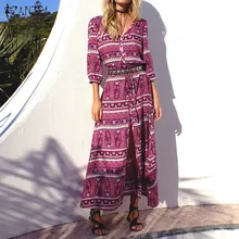 ZANZEA Women font b Vintage b font Floral Print Long font b Dress b font 2018