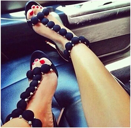 Sexy Rivets Ball Deco T-strap High Heels Women Sandals Wine Red Black Suede Gladiator Sandals Women Shoes Woman Sandalias Mujer (2)