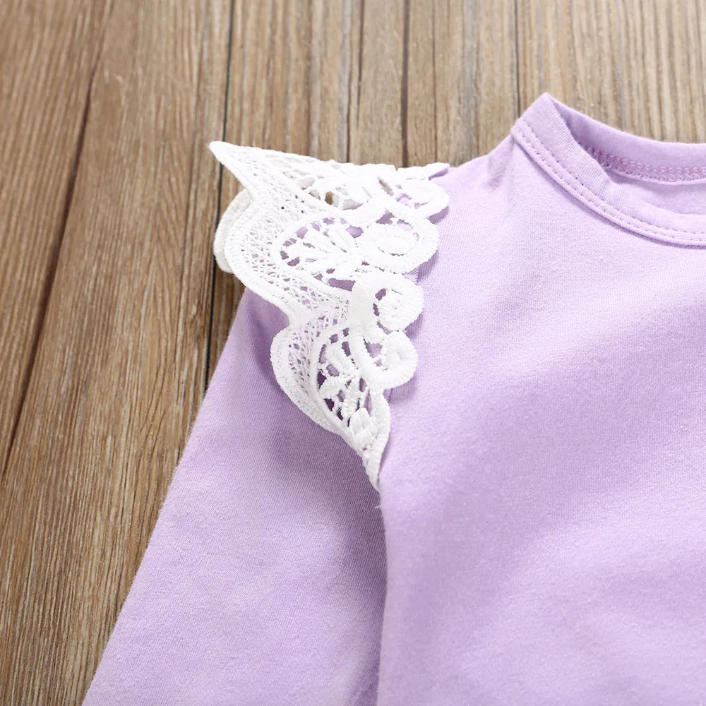 ARLONEE/комплекты для новорожденных Одежда для маленьких девочек Комбинезон с кружевными рукавами+ штаны с цветочным рисунком+ повязка на голову, теплые комплекты для малышей из 3 предметов