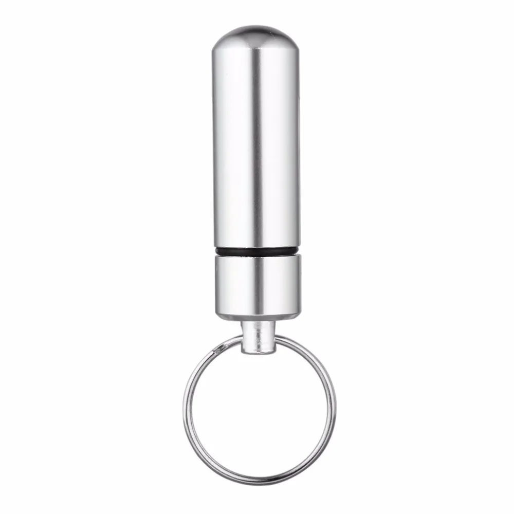 

1PC Mini Portable Aluminum Silver Pill Box Case Keychain Bottle Drug Holder Container With Key Chain