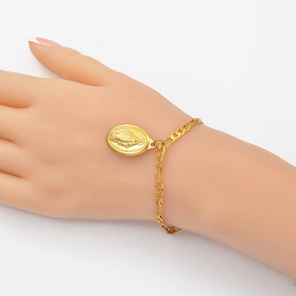 Anniyo Virgin Mary Butterfly Heart Pineapple Religious Bracelet for Women Men Gold Color Charm Bangle Bracelets Jewelry #210006