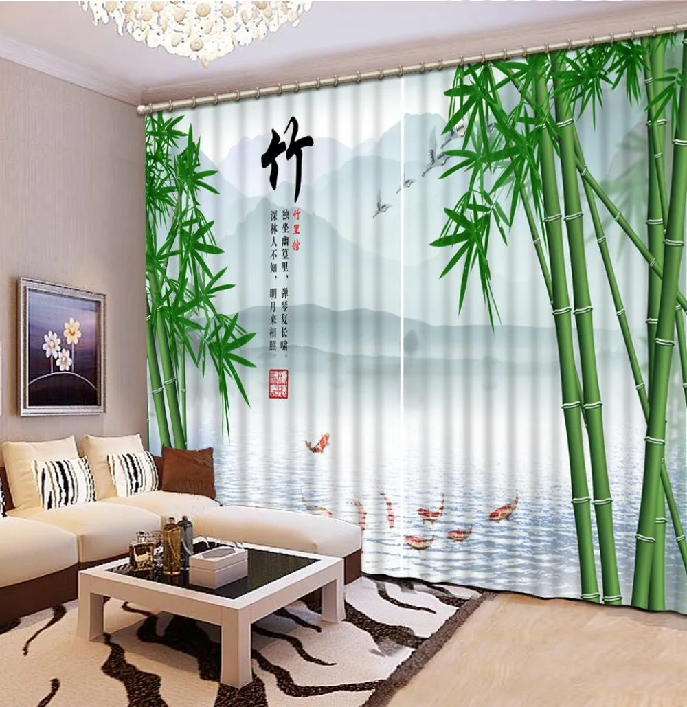 bamboo curtains Landscape Scenery Beauty Digital Photo Printing Blackout 3D Curtains for Living Room | Дом и сад