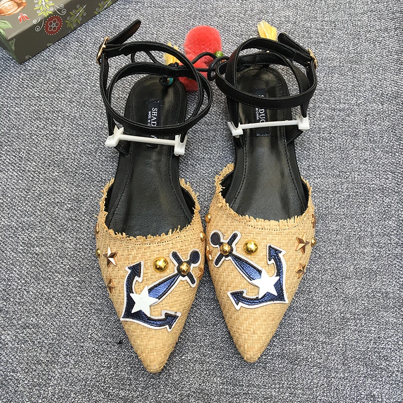 Genuino Correa Verano Estrella Tejida Amarilla Superior Sandalias Cuero Mujeres Puntas 2018 Cruz luz Planas Negro Calidad Cinco De Remache Del aw1CxqI