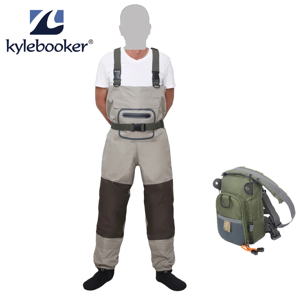 

Fly Fishing Breathable Waterproof Stocking Foot Chest Waders Pant for Men and Women with Chest pack bag kits