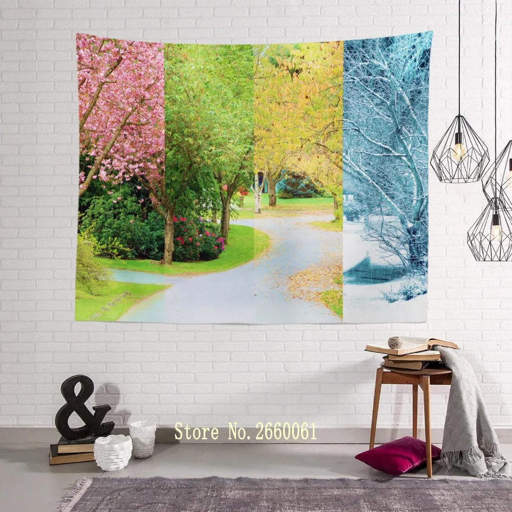 New A Cherry tree Four Patterns in Four Seasons Hanging Tapestry Hanging Cloth Landscape Wall