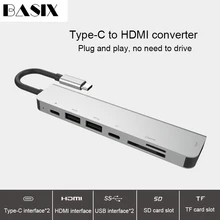 Basix USB 3,1 type-C концентратор к HDMI адаптер 4K Thunderbolt 3 USB C концентратор с концентратором 3,0 TF sd-ридер слот PD для MacBook Pro/Air