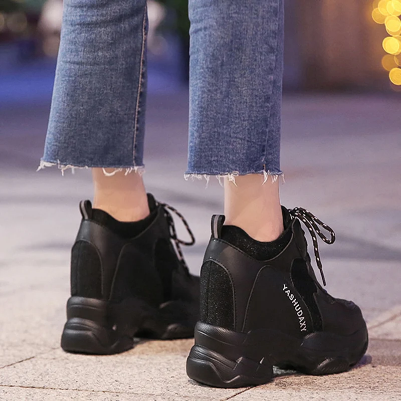 Rimocy/легкие кроссовки на высокой платформе со шнуровкой; женская обувь на танкетке со скрытым каблуком и дышащей сеткой; женская повседневная обувь