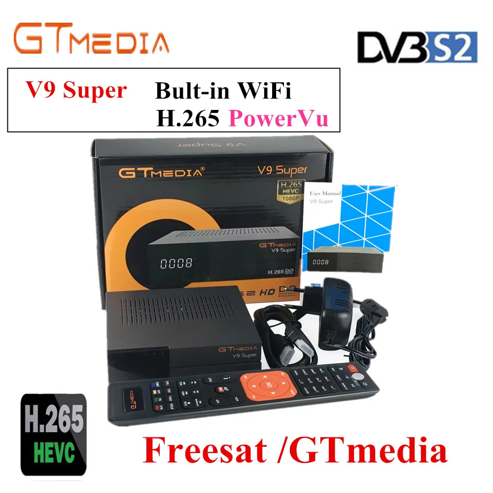 GTmedia V9 супер DVB-S2 спутниковый ресивер Поддержка H.265 AC3 CCcam Newcamd freesat v8 Super power vu biss Встроенный Wi-Fi телеприставке