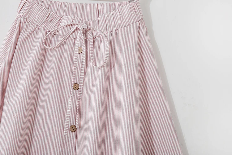 22 стильные хлопковые льняные розовые юбки в полоску, женские летние трапециевидные юбки средней длины до колена с высокой талией, юбка для школьниц