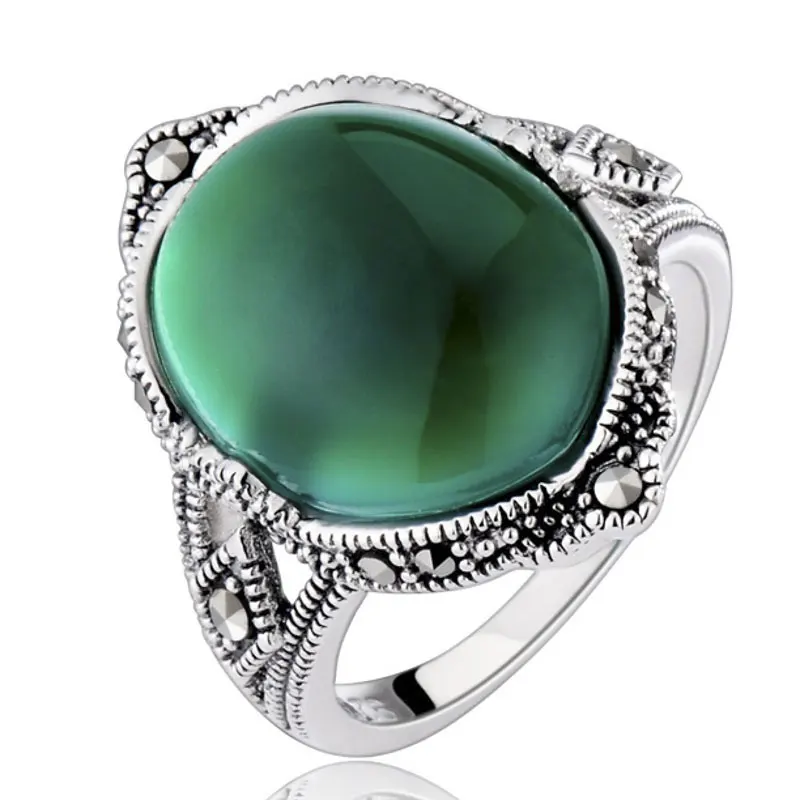

RADHORSE 925 Silver Rings for Women Fine Jewelry Retro Green agate luxurious Modeling Sterling Silver Ring Adjustable Silver