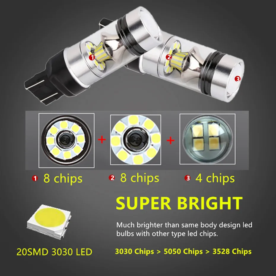 1 пара автомобильных ламп 7440 7443 3030 20 SMD чистый белый 100WBrake задние дневные ходовые